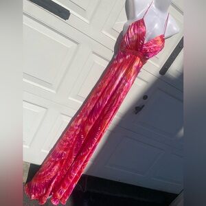 Y2K Vibrant Pink-Orange Tie-Dye rhinestone embellished Maxi / prom Dress